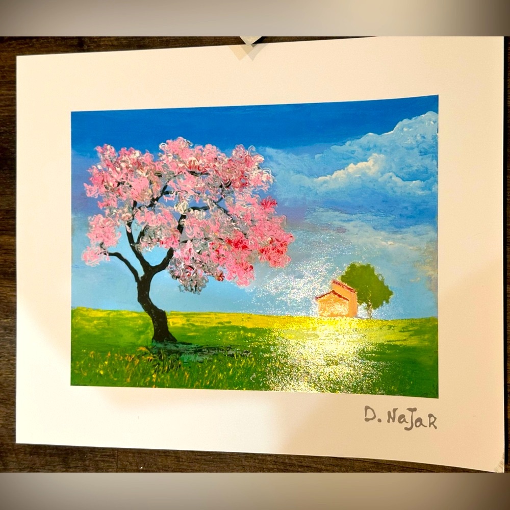 David Najar Rural Home Cherry Blossom Tree Lithograph Art